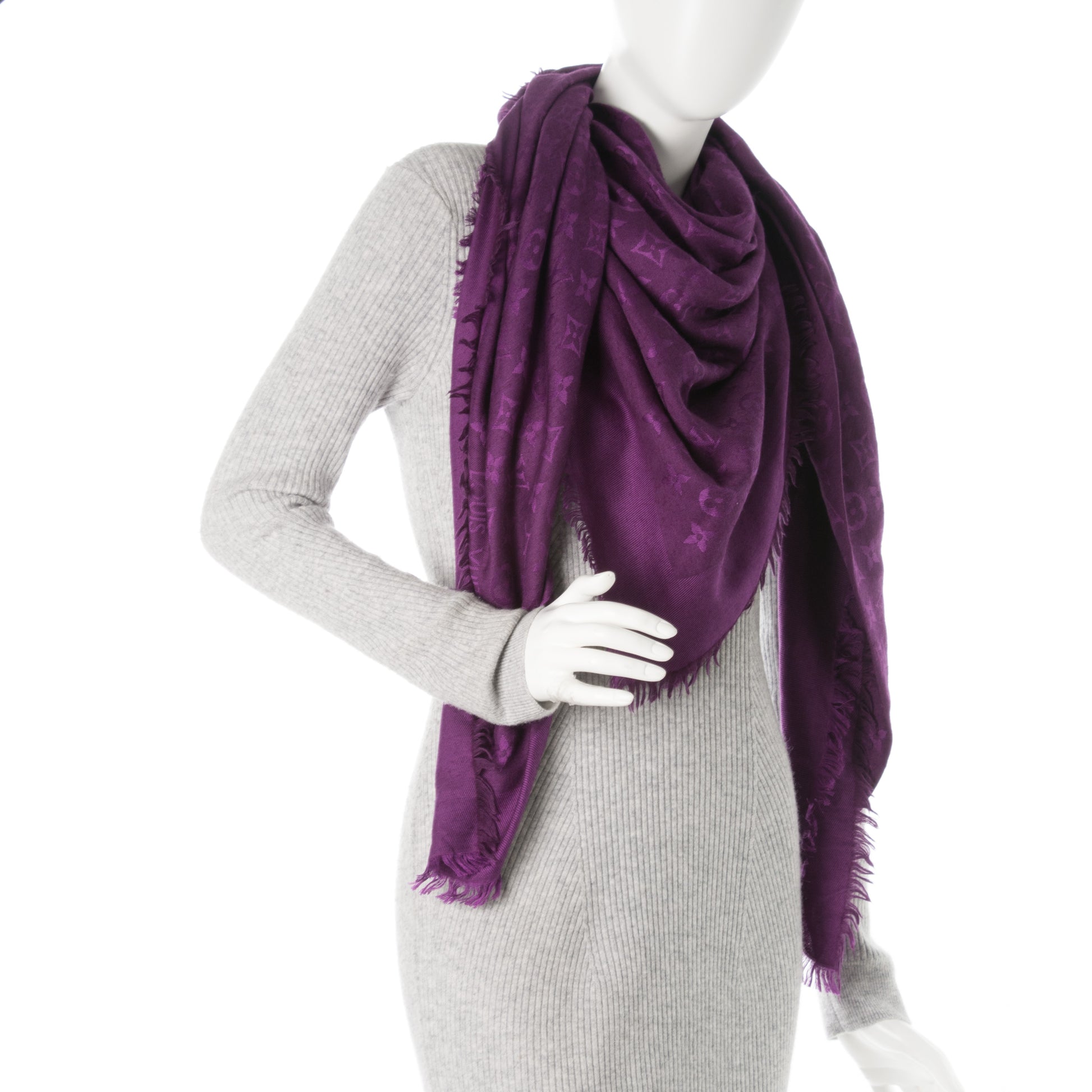 Louis Vuitton Silk Wool Monogram Shawl Cassis 2 of 5