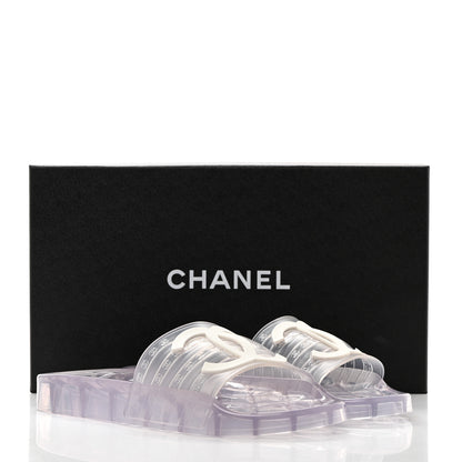 Chanel PVC Transparent CC Flat Slide Sandals 39 White 10 of 10