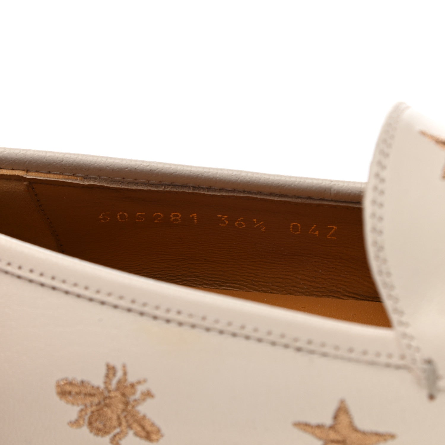 Gucci Goatskin Bee Star Embroidered Womens Jordaan Loafers 36.5 Mystic White 8 of 9