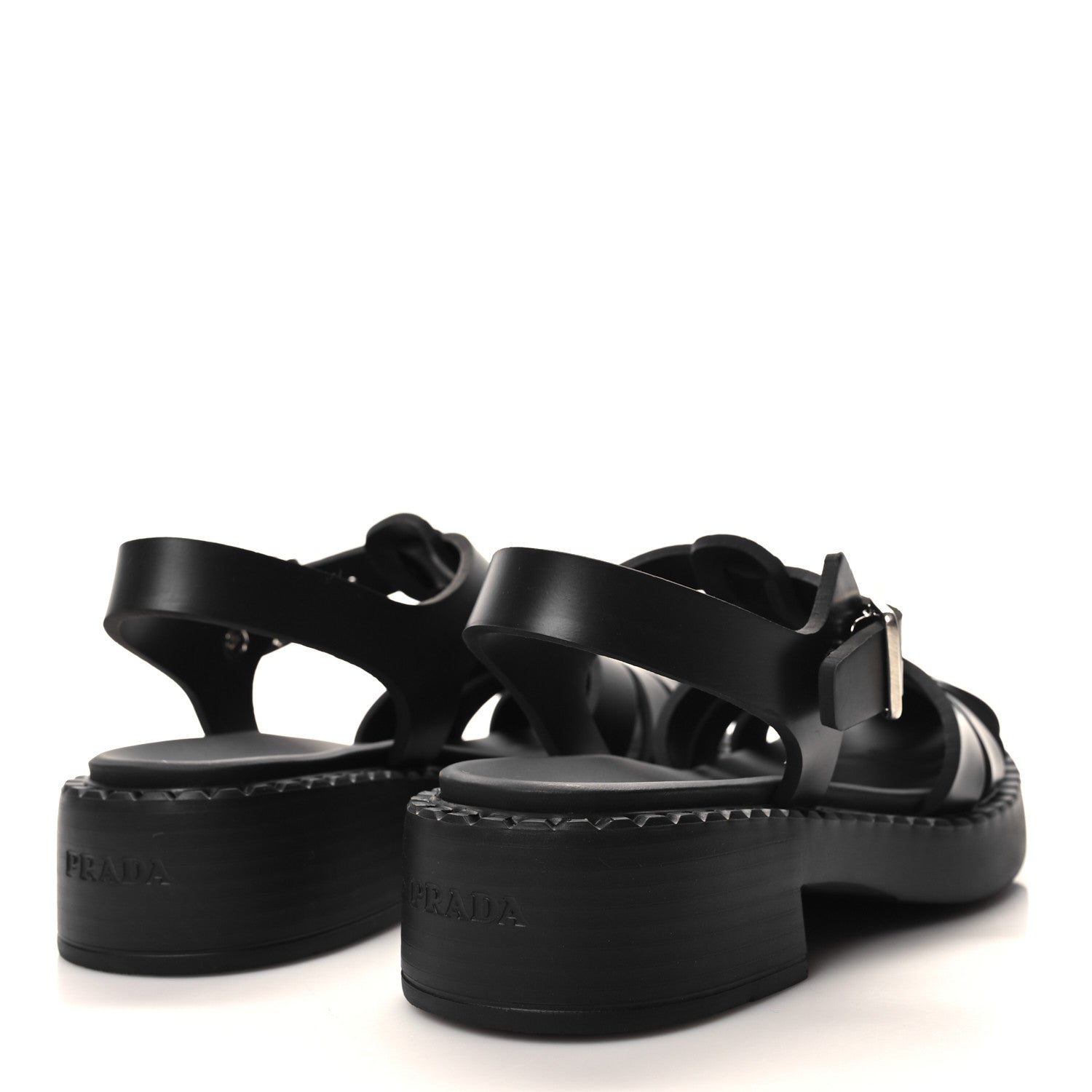 Prada Foam Rubber Metal Triangle Logo 50mm Cage Sandals 38 Black 4 of 9