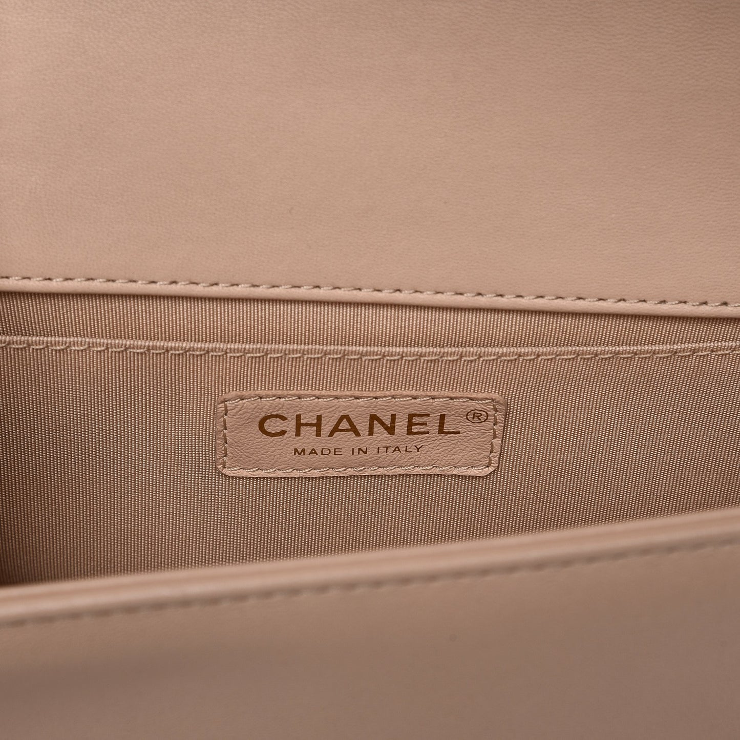 Lambskin Chevron Quilted Medium Boy Flap Beige