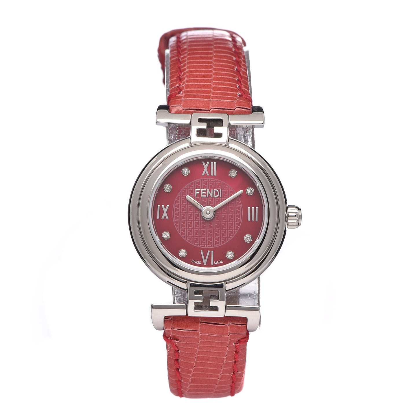 Stainless Steel Calfskin Diamond 23mm Moda Quartz Watch Red