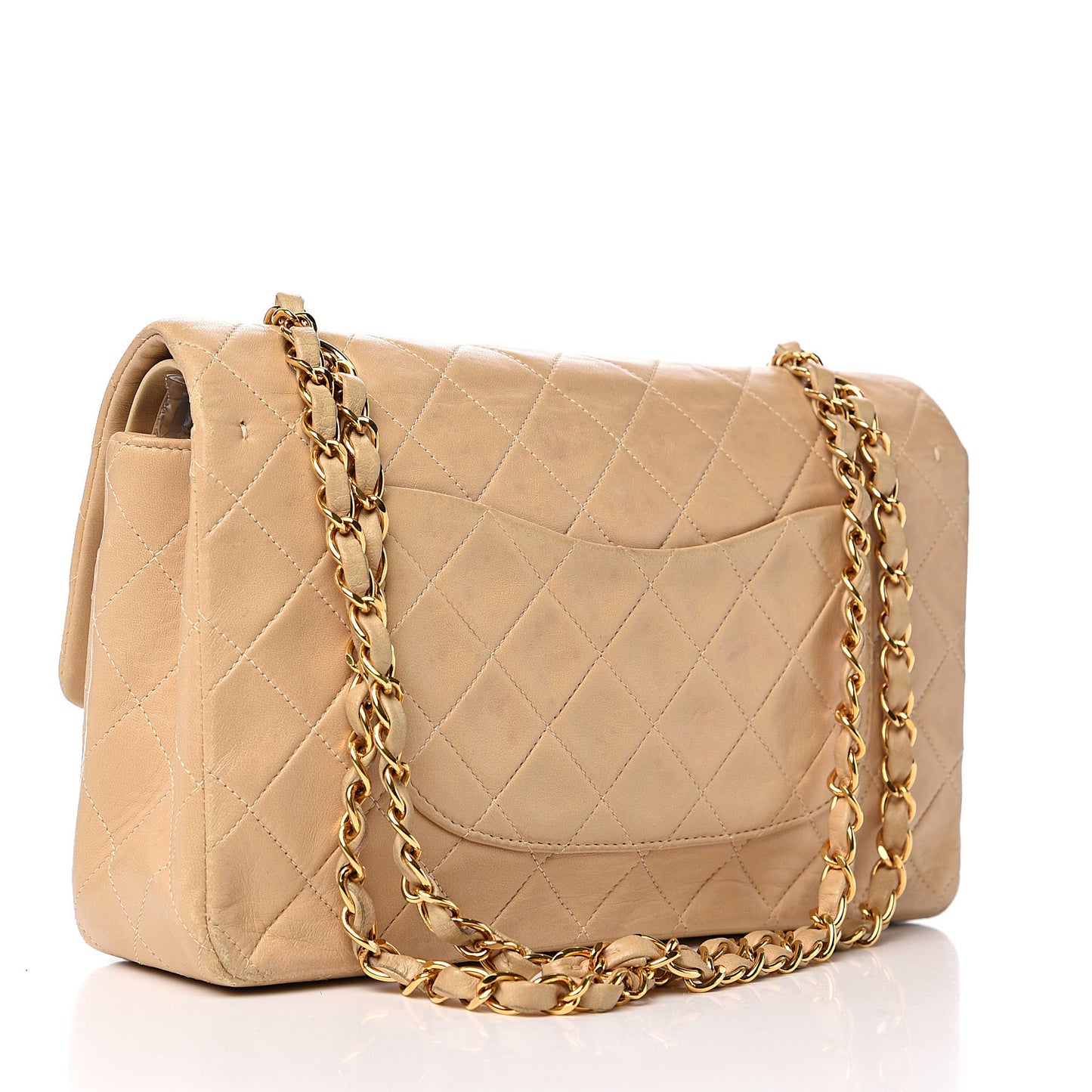 Lambskin Quilted Medium Double Flap Beige