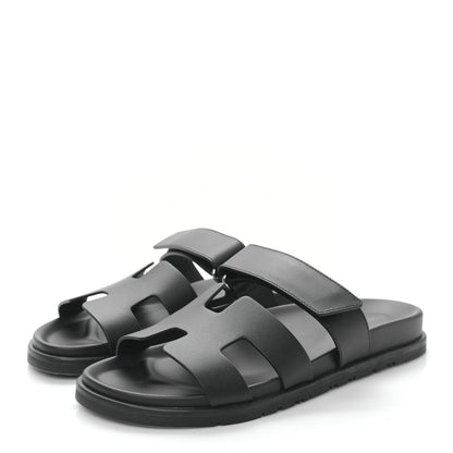 Hermes Calfskin Womens Chypre Sandals 39.5 Black 3 of 9