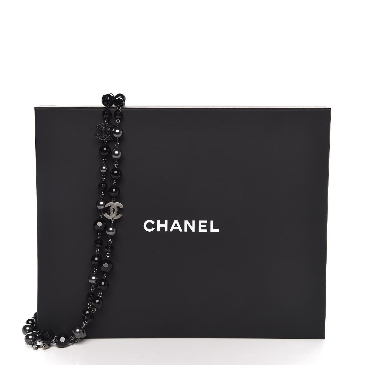 Ruthenium Beaded CC Long Necklace Black