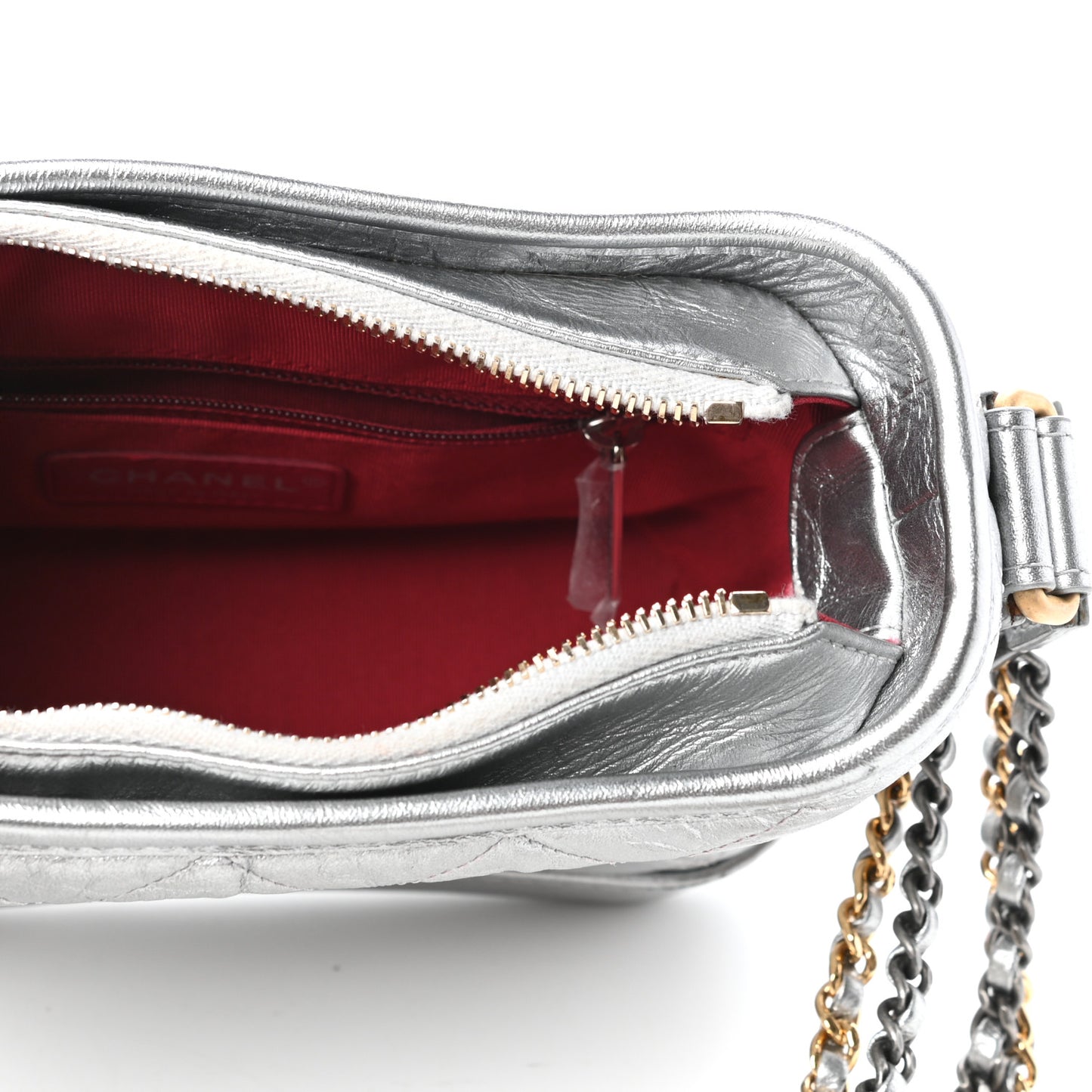Metallic Aged Calfskin Quilted Small Gabrielle Hobo Silver