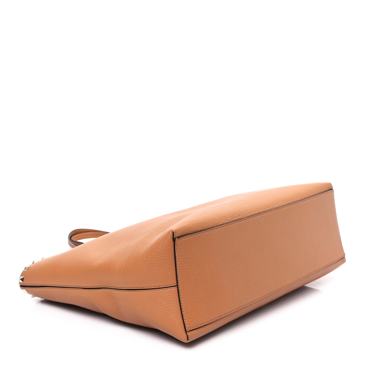 Grained Calfskin Rockstud Shoulder Tote Almond