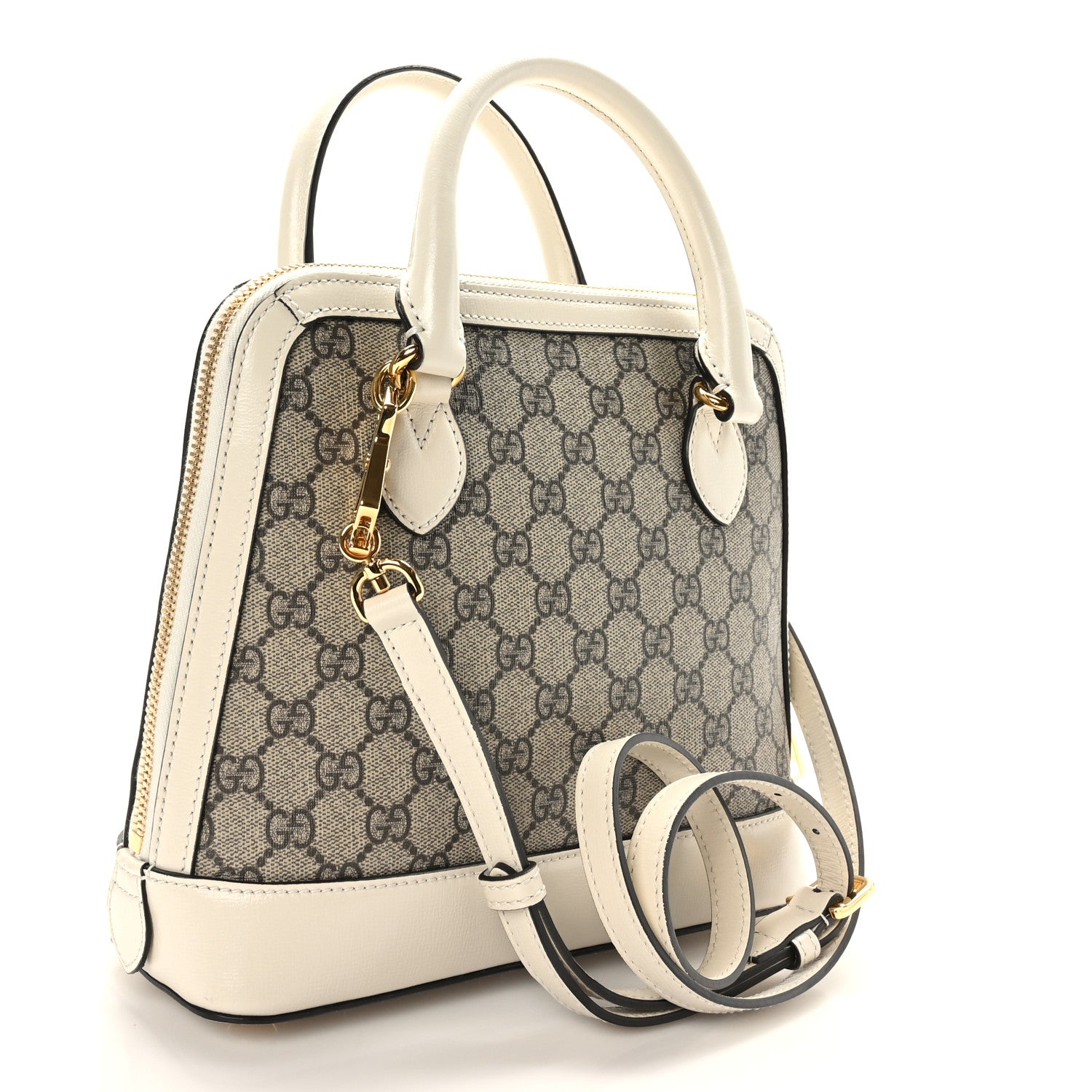 Gucci GG Supreme Monogram Azalea Calfskin Small Horsebit 1955 Top Handle Bag Beige Ebony Mystic White 3 of 9