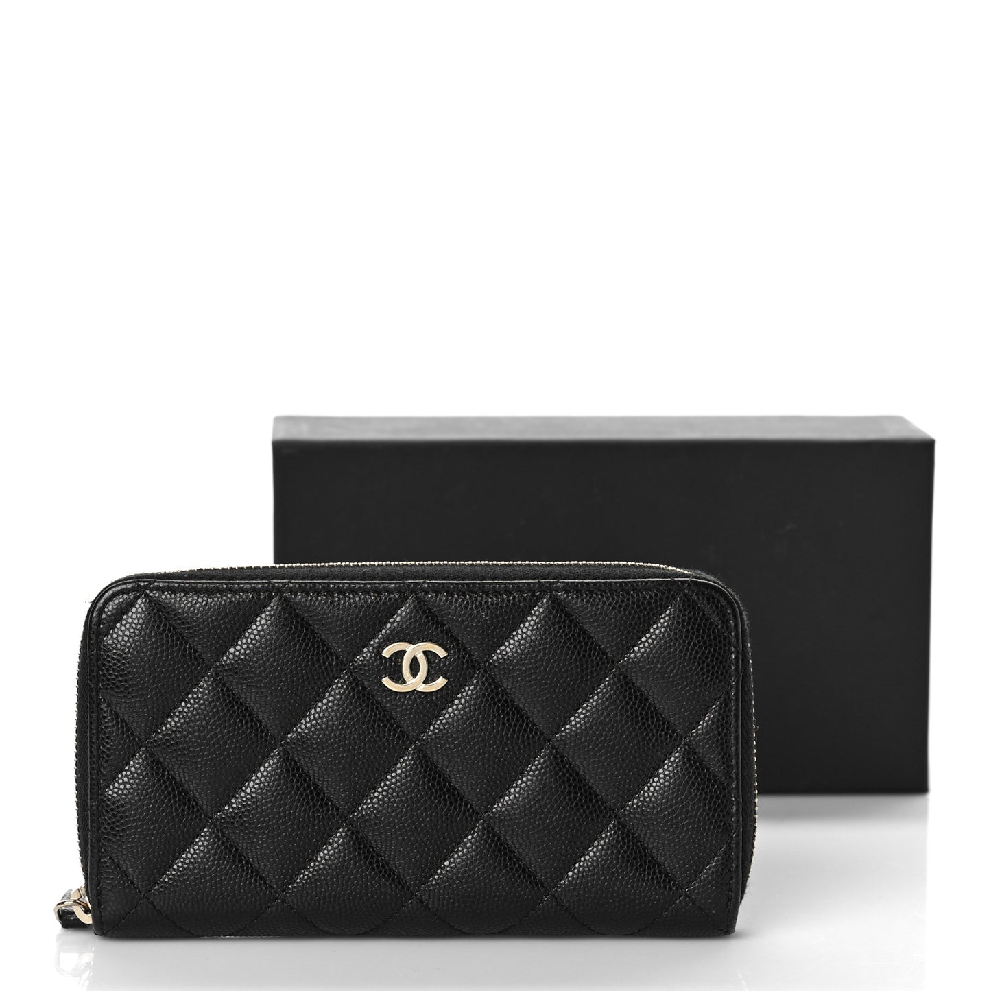 Caviar Quilted Medium Zip Around Wallet Black