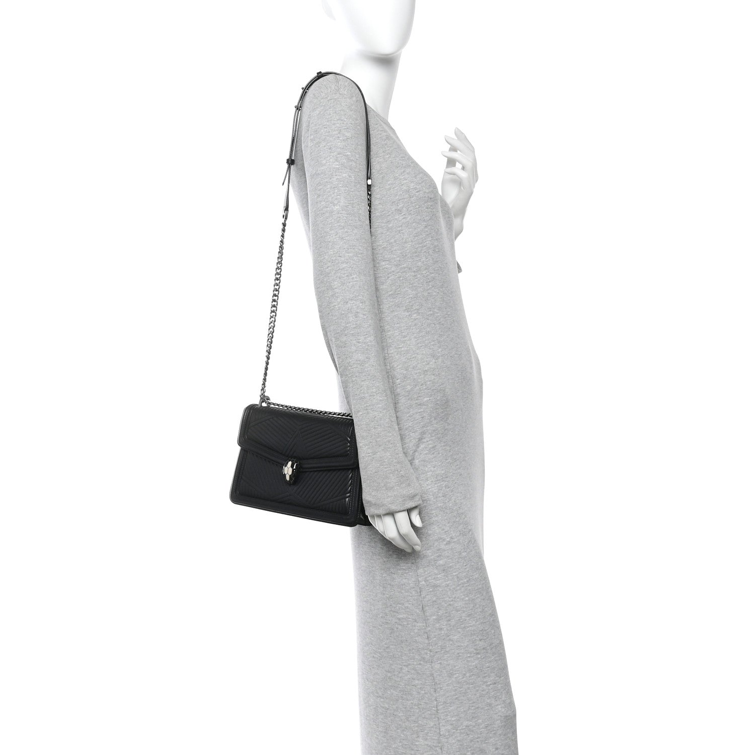 Bulgari Quilted Nappa Smooth Calfskin Serpenti Forever Diamond Blast Shoulder Bag Black 2 of 10