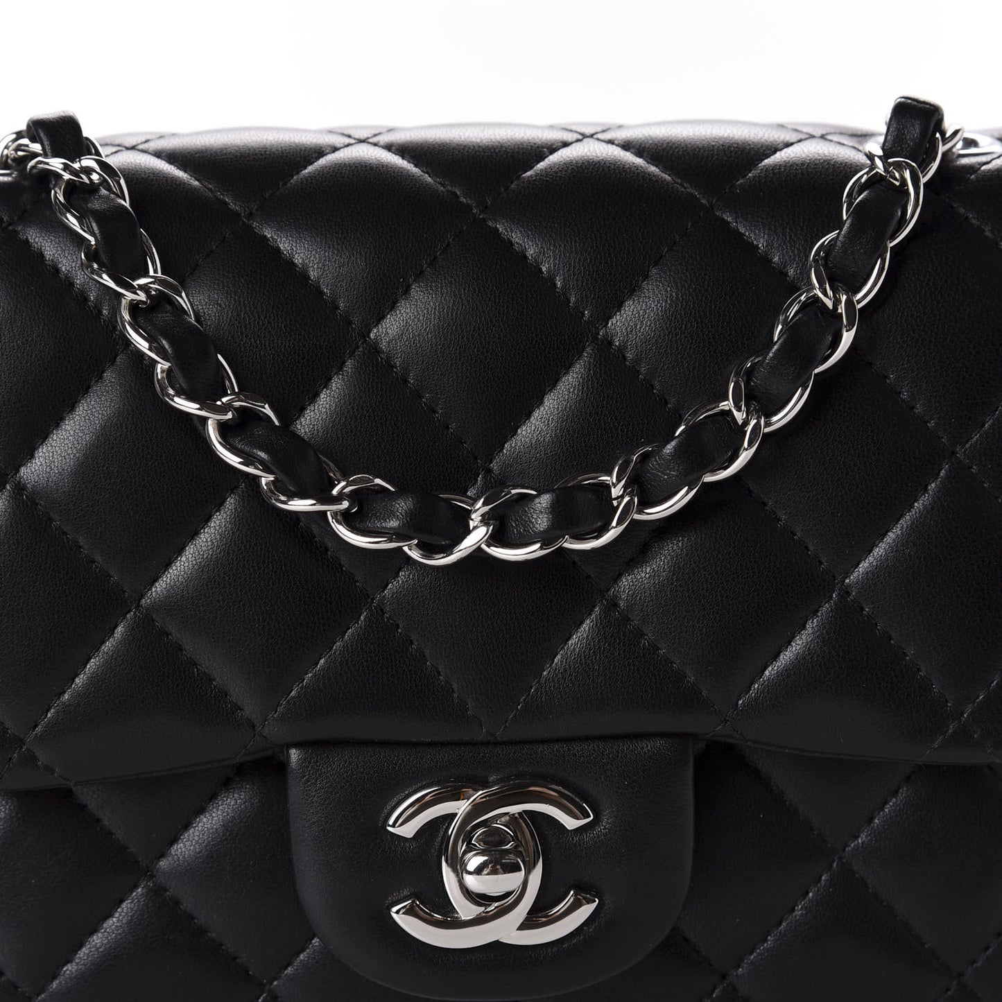 Lambskin Quilted Mini Square Flap Black