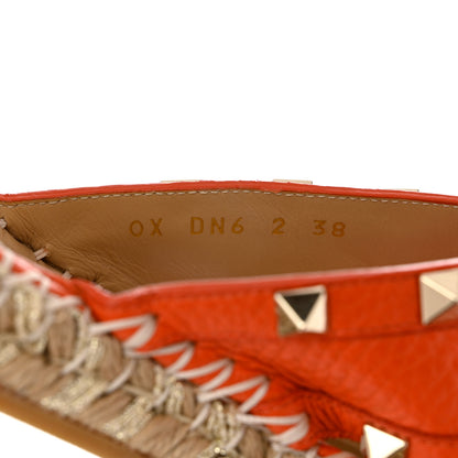 Valentino Garavani Grained Calfskin Rockstud Crisscross Espadrille Flat Slide Sandals 38 Titian 6 of 8