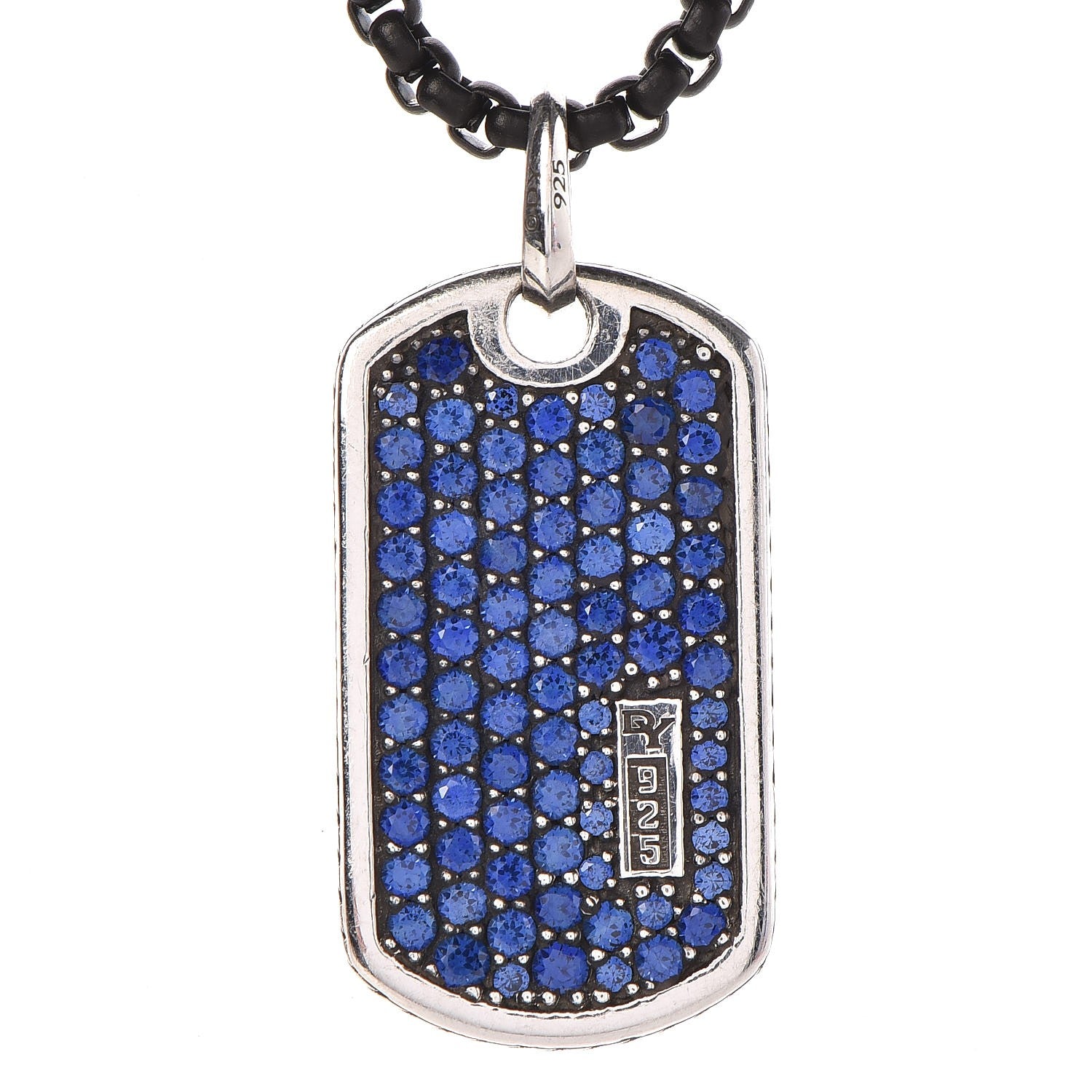 David Yurman Sterling Silver Sapphire Dog Tag Necklace 4 of 6