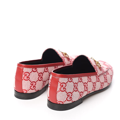 Gucci Canvas GG Monogram Horsebit Womens Jordaan Loafers 37 Gardenia Hibiscus Red 4 of 10