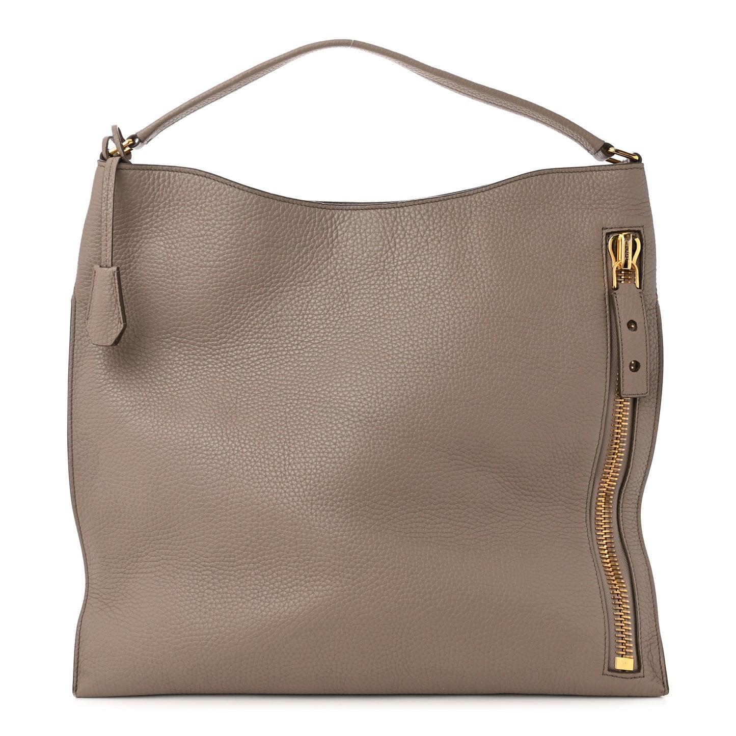 Pebbled Calfskin Large Alix Padlock Zip Hobo Bag Taupe