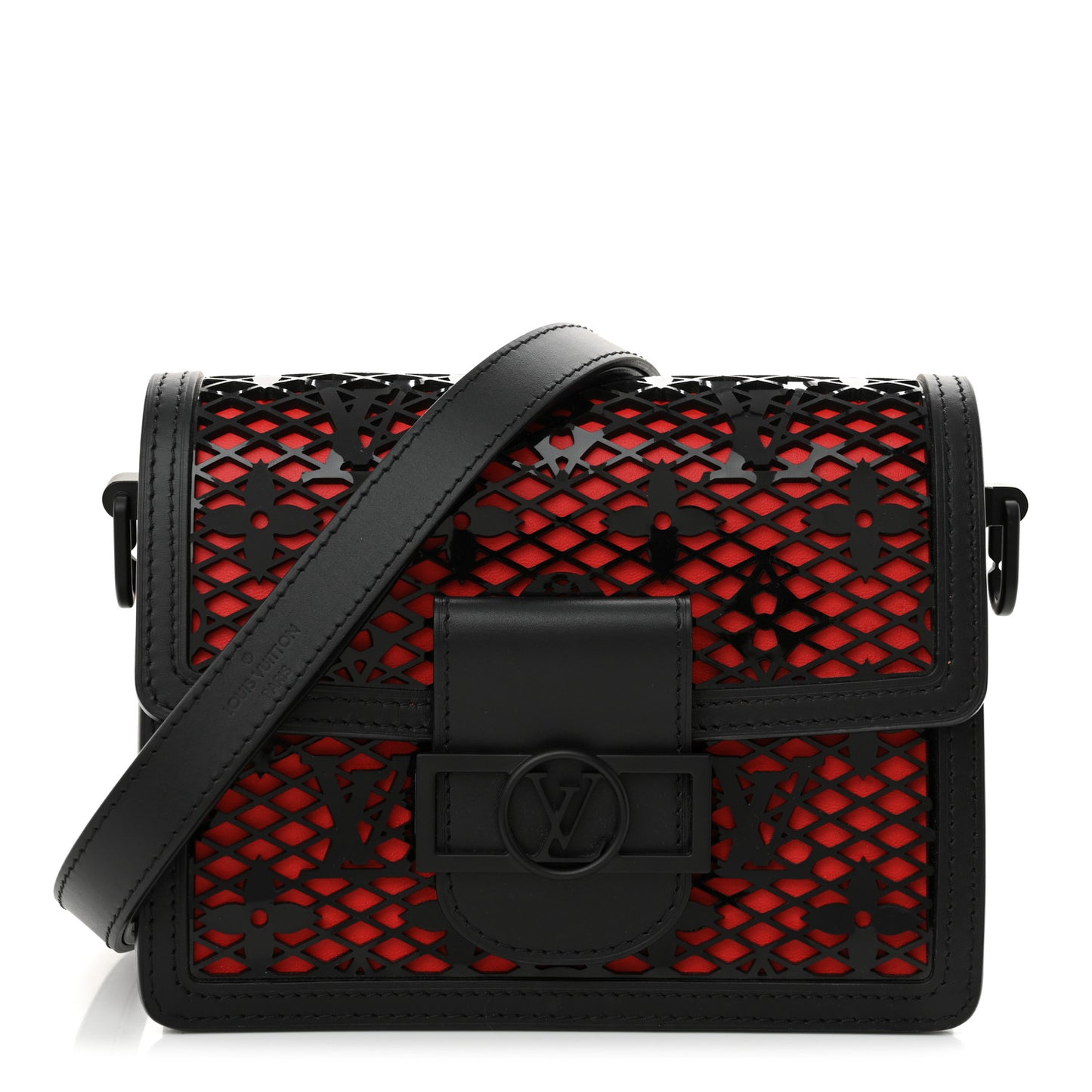 Patent Calfskin Monogram Lace Dauphine Mini Black