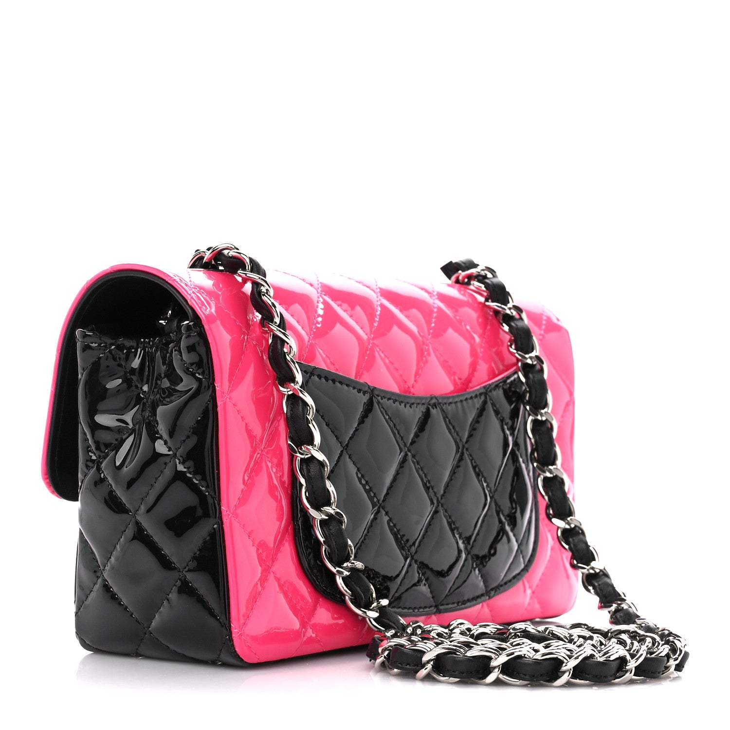 Chanel Patent Calfskin Quilted Bi-Color Mini Rectangular Flap Pink Black 3 of 11