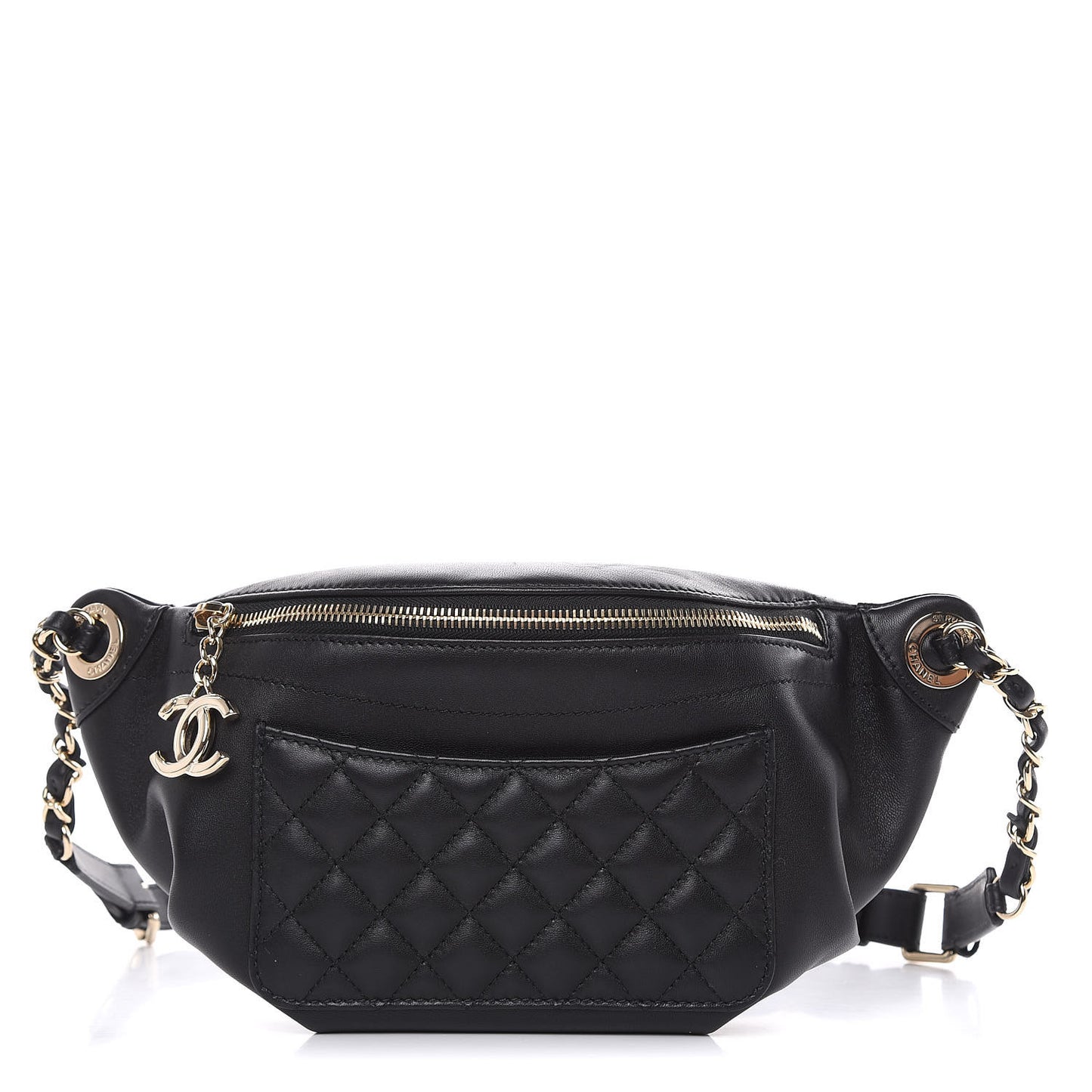 Lambskin Quilted Waist Bag Fanny Pack Black