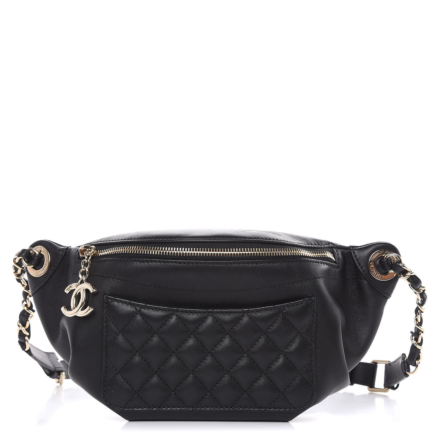 Chanel Lambskin Quilted Waist Bag Fanny Pack Black 1 of 12