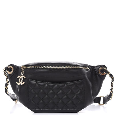 Chanel Lambskin Quilted Waist Bag Fanny Pack Black 1 of 12