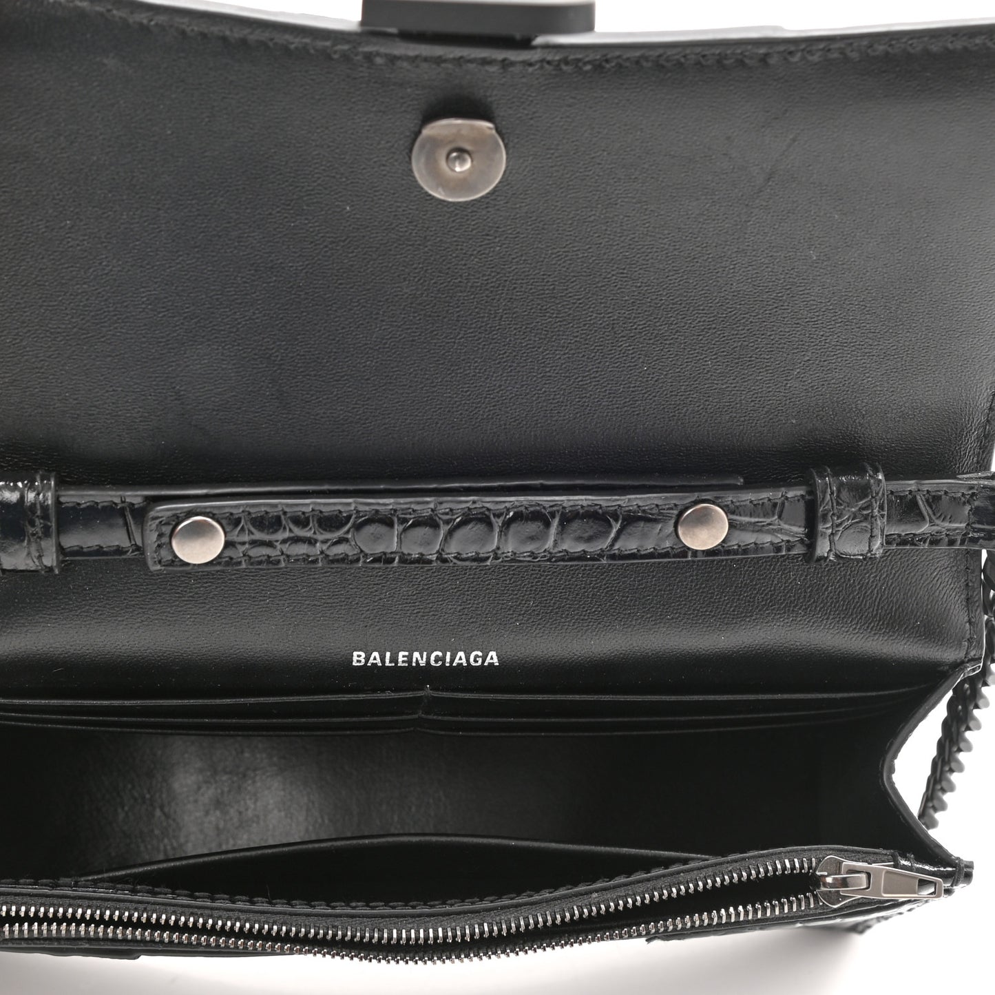 Shiny Calfskin Monochrome Crocodile Embossed Hourglass Chain Bag Black