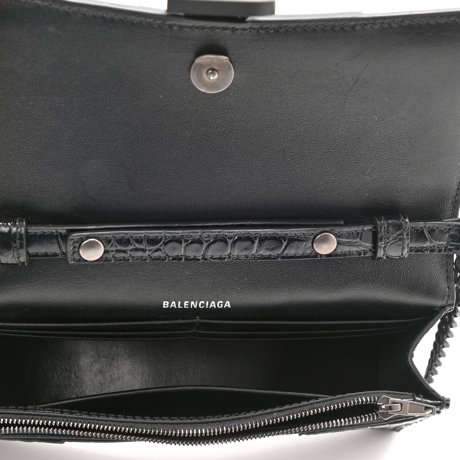 Balenciaga Shiny Calfskin Monochrome Crocodile Embossed Hourglass Chain Bag Black 4 of 8