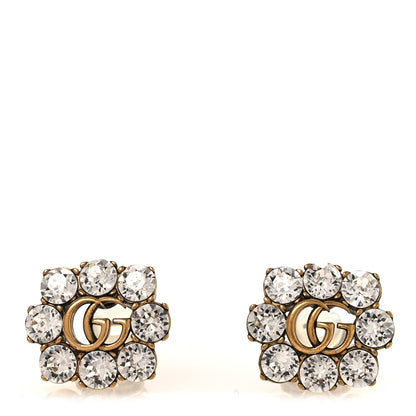 Gucci Metal Crystal Double G Clip On Earrings Aged Gold 1 of 4