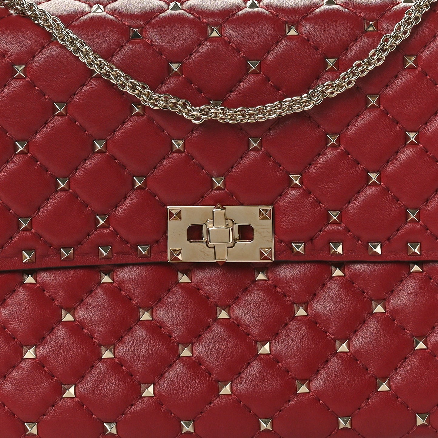 Nappa Large Rockstud Spike Shoulder Bag Rubino