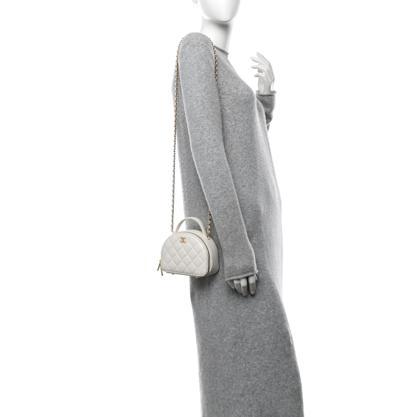 Lambskin Quilted Small Chic Riviera Top Handle Vanity Case White