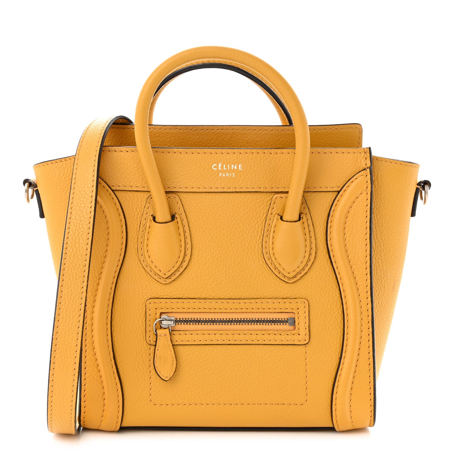 Celine Drummed Calfskin Nano Luggage Ocre 1 of 14