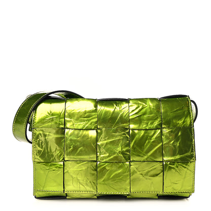 Bottega Veneta Metallic Crushed Calfskin Maxi Intrecciato Cassette Crossbody Bag Chlorophyll 1 of 9