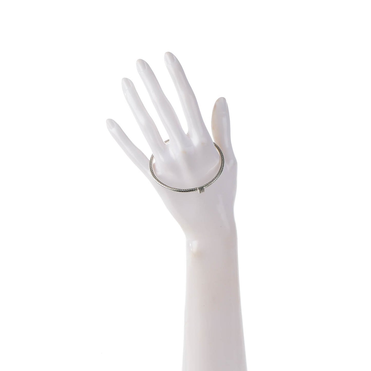 Sterling Silver Pave Diamond 3mm Cable Wire Bangle