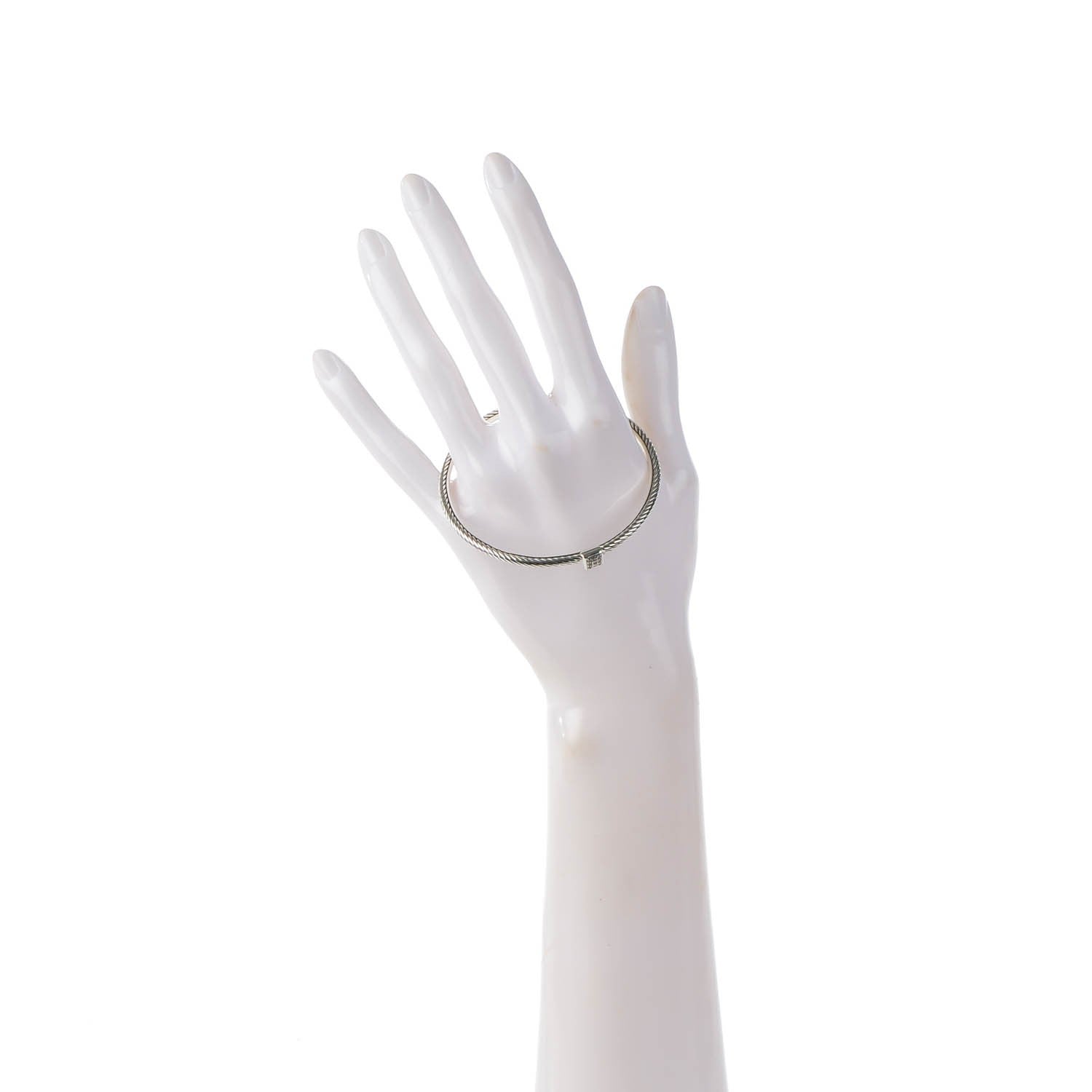 David Yurman Sterling Silver Pave Diamond 3mm Cable Wire Bangle 2 of 5