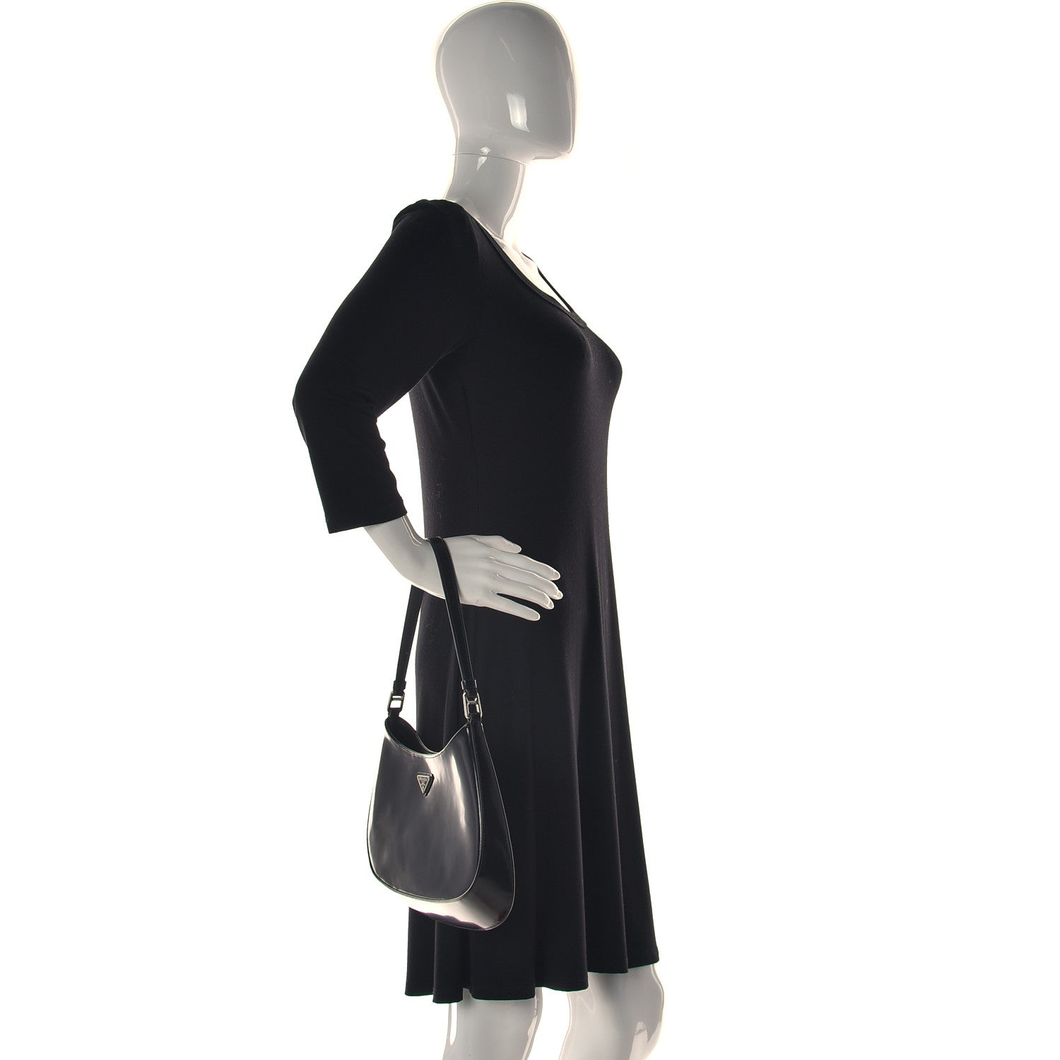 Prada Spazzolato Cleo Shoulder Bag Black 2 of 13