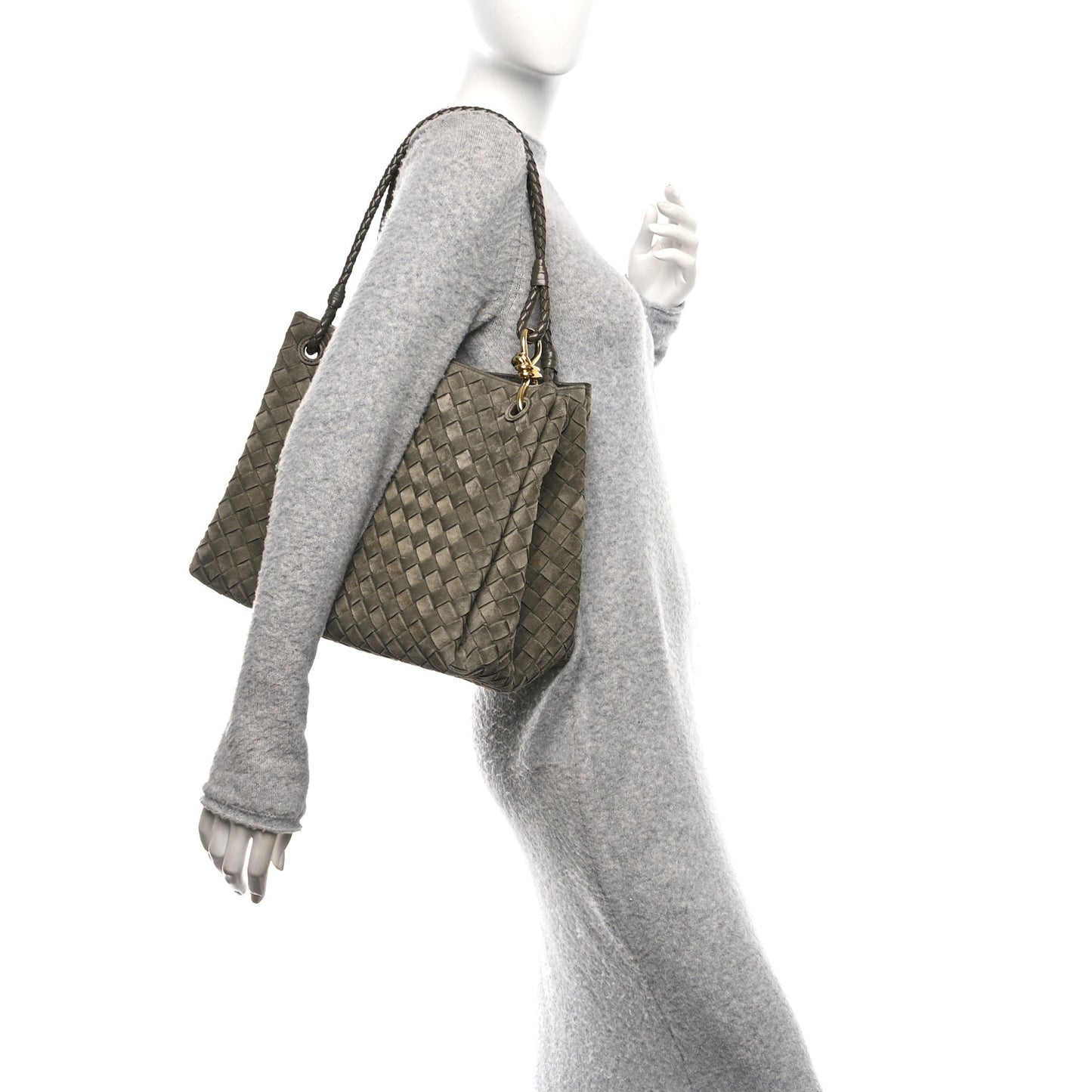 Suede Intrecciato Large Andiamo Parachute Shoulder Bag Cypress
