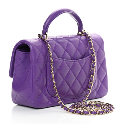 Chanel Lambskin Quilted Mini Top Handle Rectangular Flap Dark Purple 3 of 13