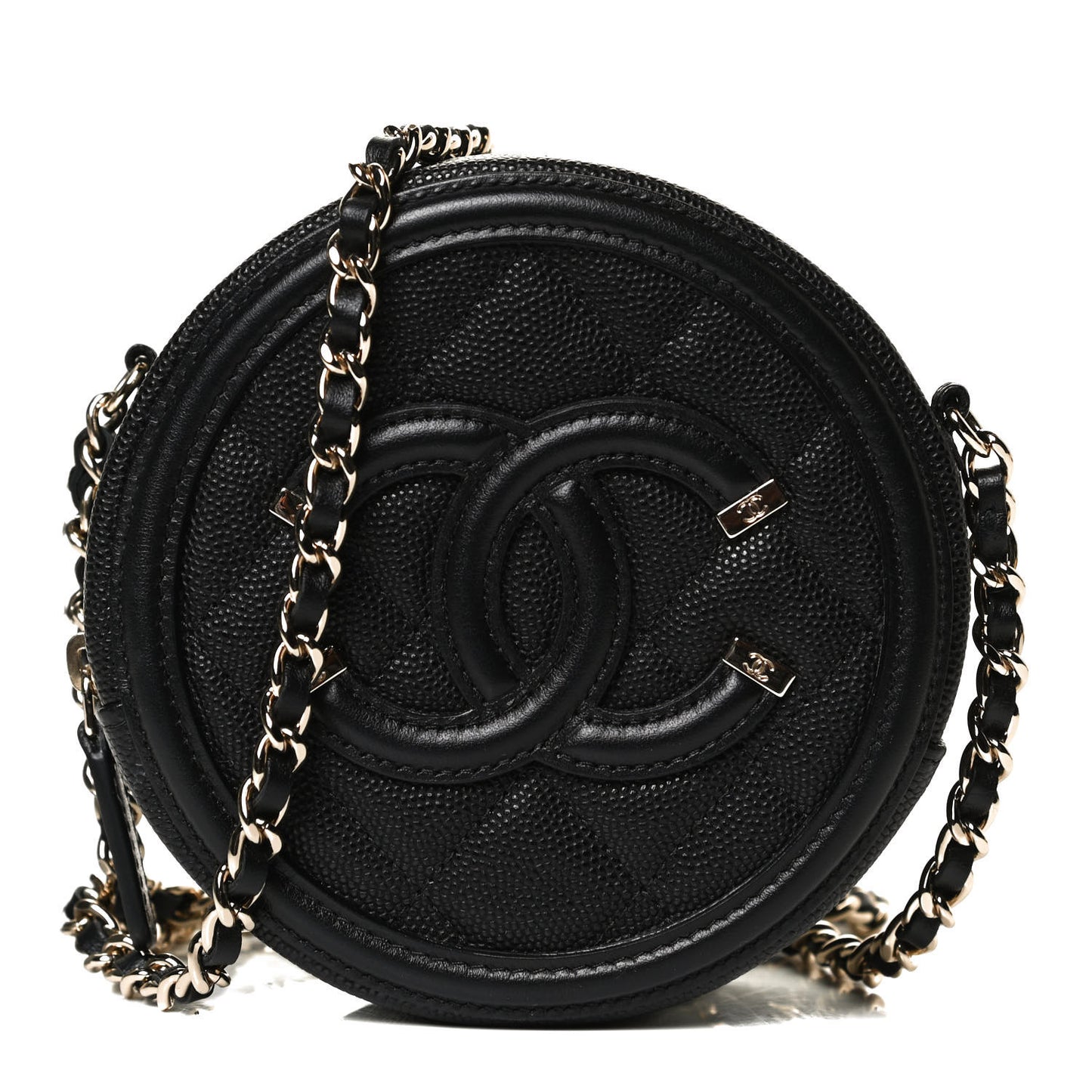 Caviar Quilted Round Filigree Crossbody Black
