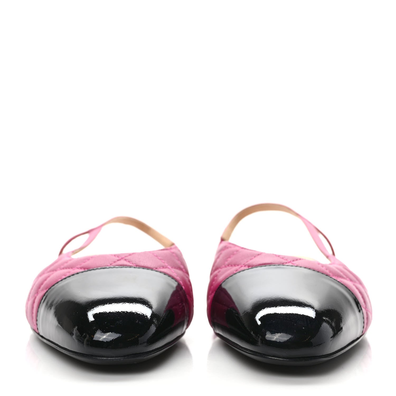 Chanel Lambskin Patent Cap Toe CC Slingback Flats 40 Pink Black 2 of 8