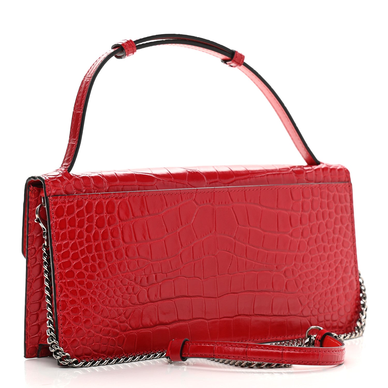 Christian Louboutin Calfskin Alligator Embossed Elisa Baguette Red 3 of 8
