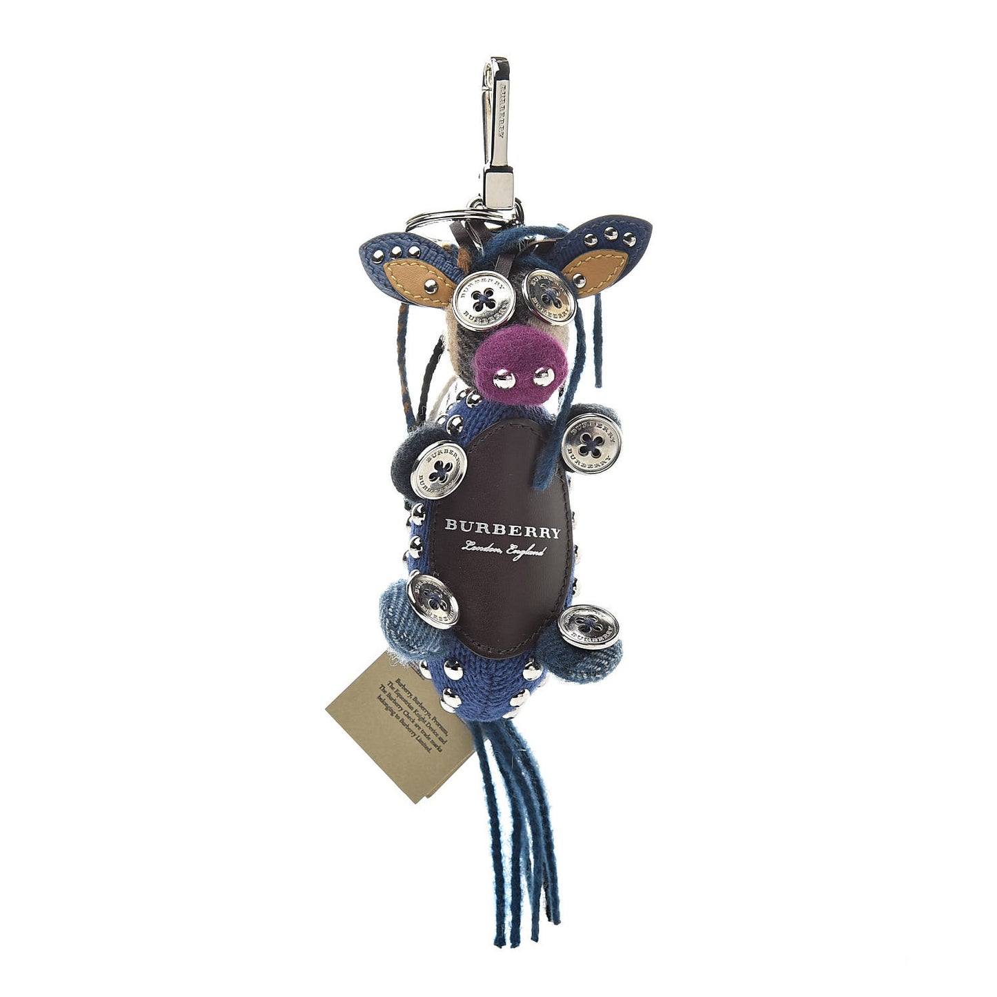 Calfskin Wool Cashmere Studded Mabel The Donkey Bag Charm Navy Multicolor