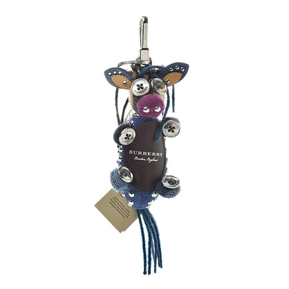 Burberry Calfskin Wool Cashmere Studded Mabel The Donkey Bag Charm Navy Multicolor 1 of 4