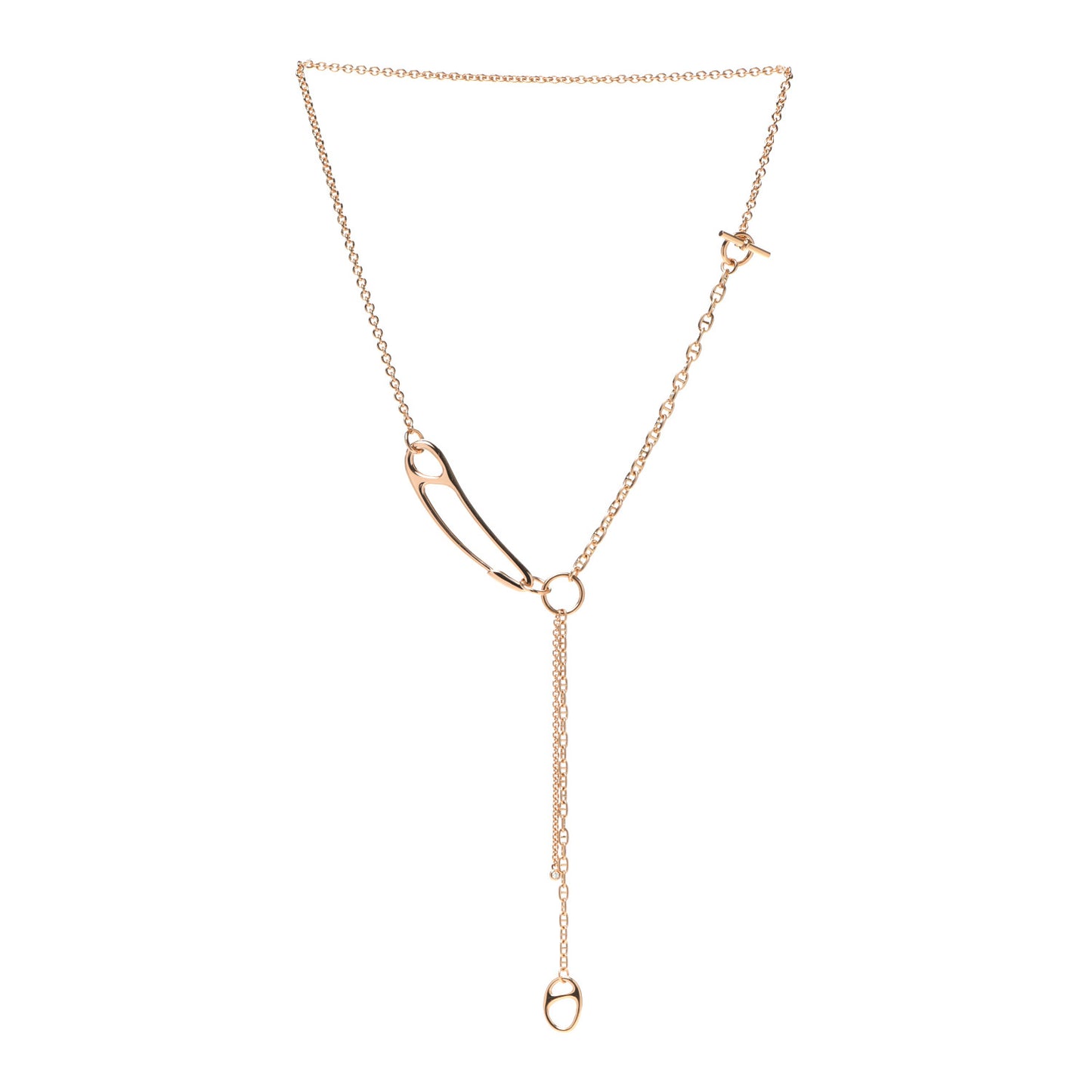 18K Rose Gold Diamond GM Chaine d'Ancre Punk Lariat Necklace