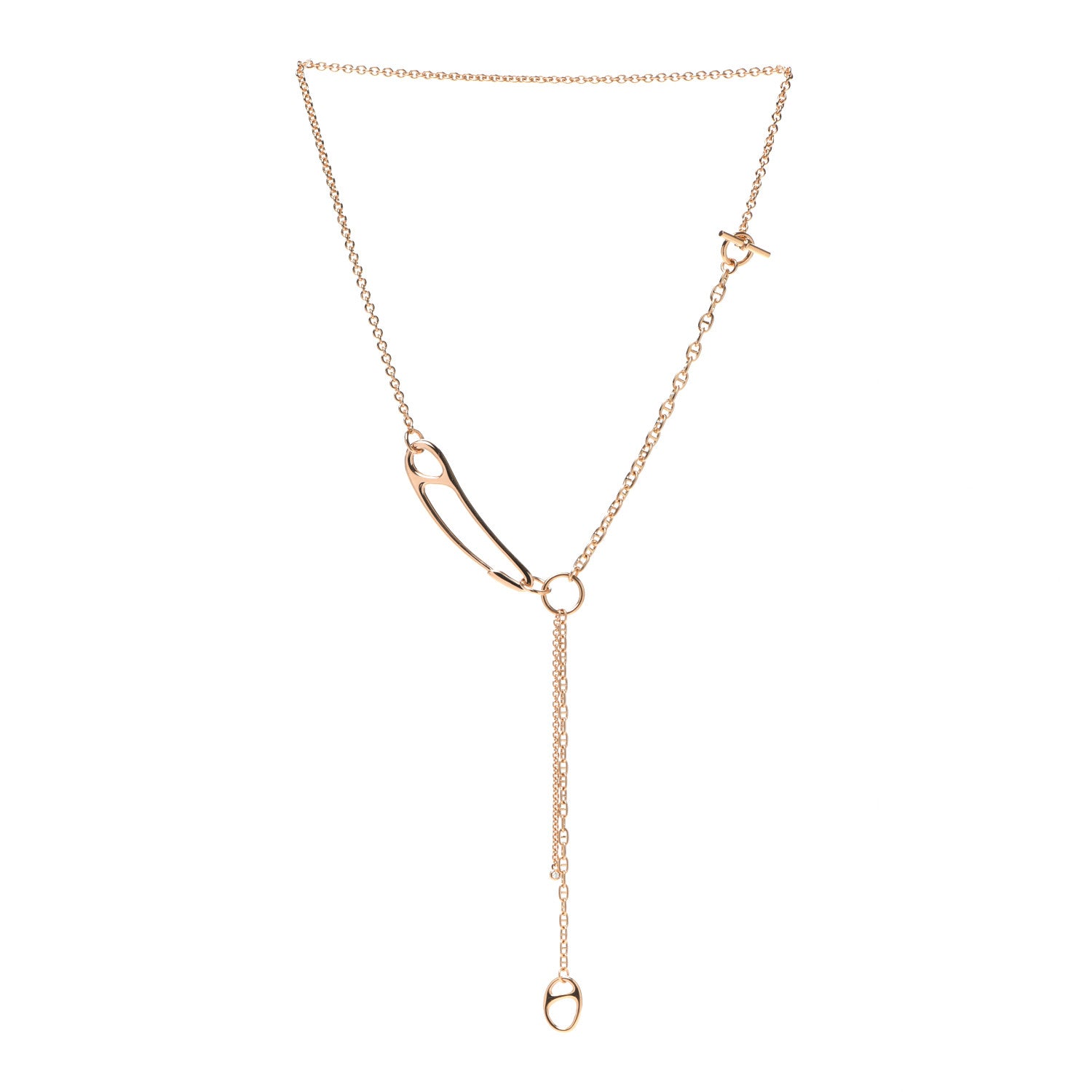 Hermes 18K Rose Gold Diamond GM Chaine d'Ancre Punk Lariat Necklace 3 of 5