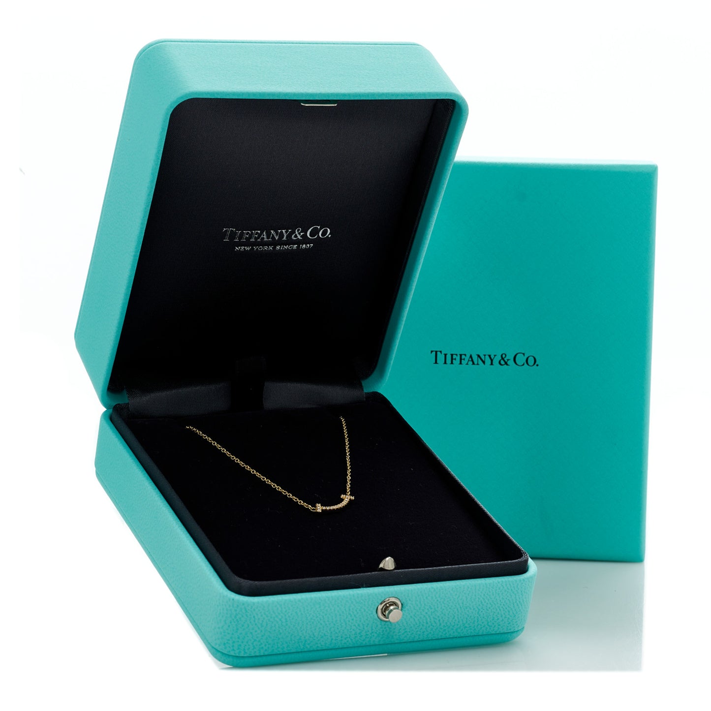 18K Yellow Gold Diamond Mini T Smile Pendant Necklace