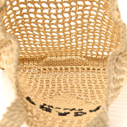 Prada Yarn Raffia Effect Crochet Logo Embroidered Tote Bag Naturale 5 of 8