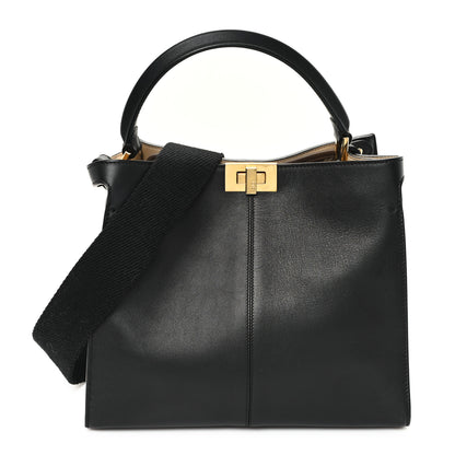Fendi Vitello Seta Glazed Fabric FF 1974 Medium Peekaboo X-Lite Black Mogano Panna 1 of 12