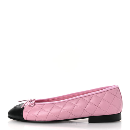 Chanel Lambskin Quilted CC Cap Toe Ballerina Flats 37 Light Pink Black 1 of 11