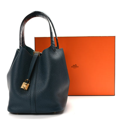 Hermes Taurillon Clemence Matte Alligator Picotin Lock Touch 22 MM Vert Bosphore 9 of 9