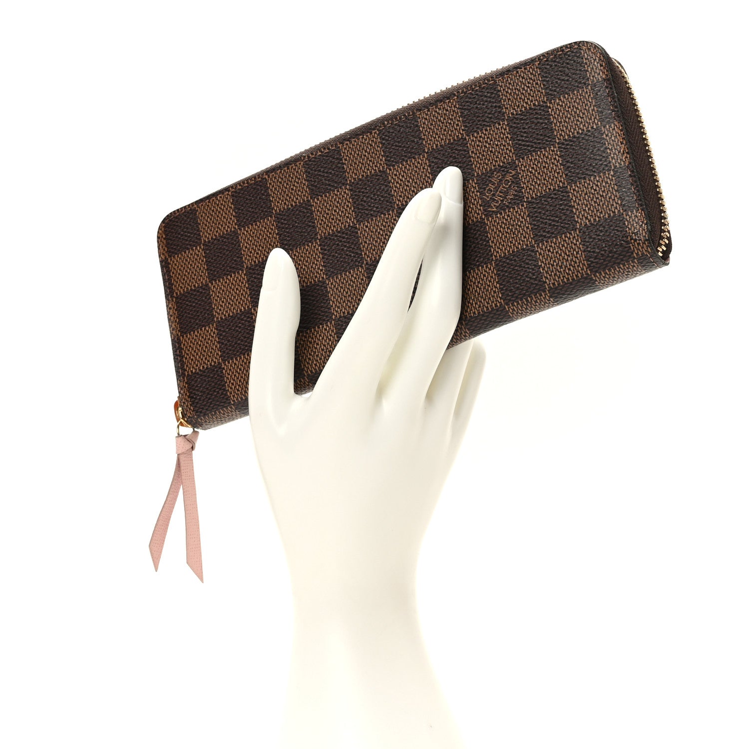 Louis Vuitton Damier Ebene Clemence Wallet Rose Ballerine 2 of 7