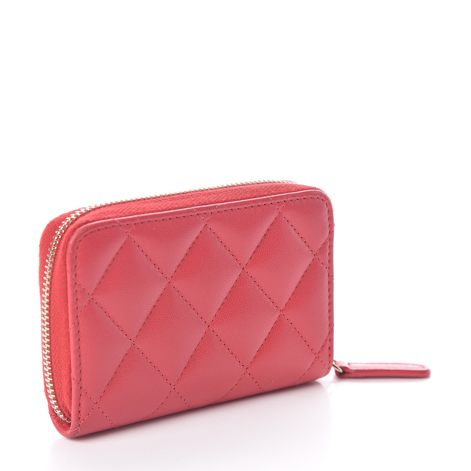 Chanel Lambskin Quilted Zip Around Coin Purse Wallet Light Red 3 of 7